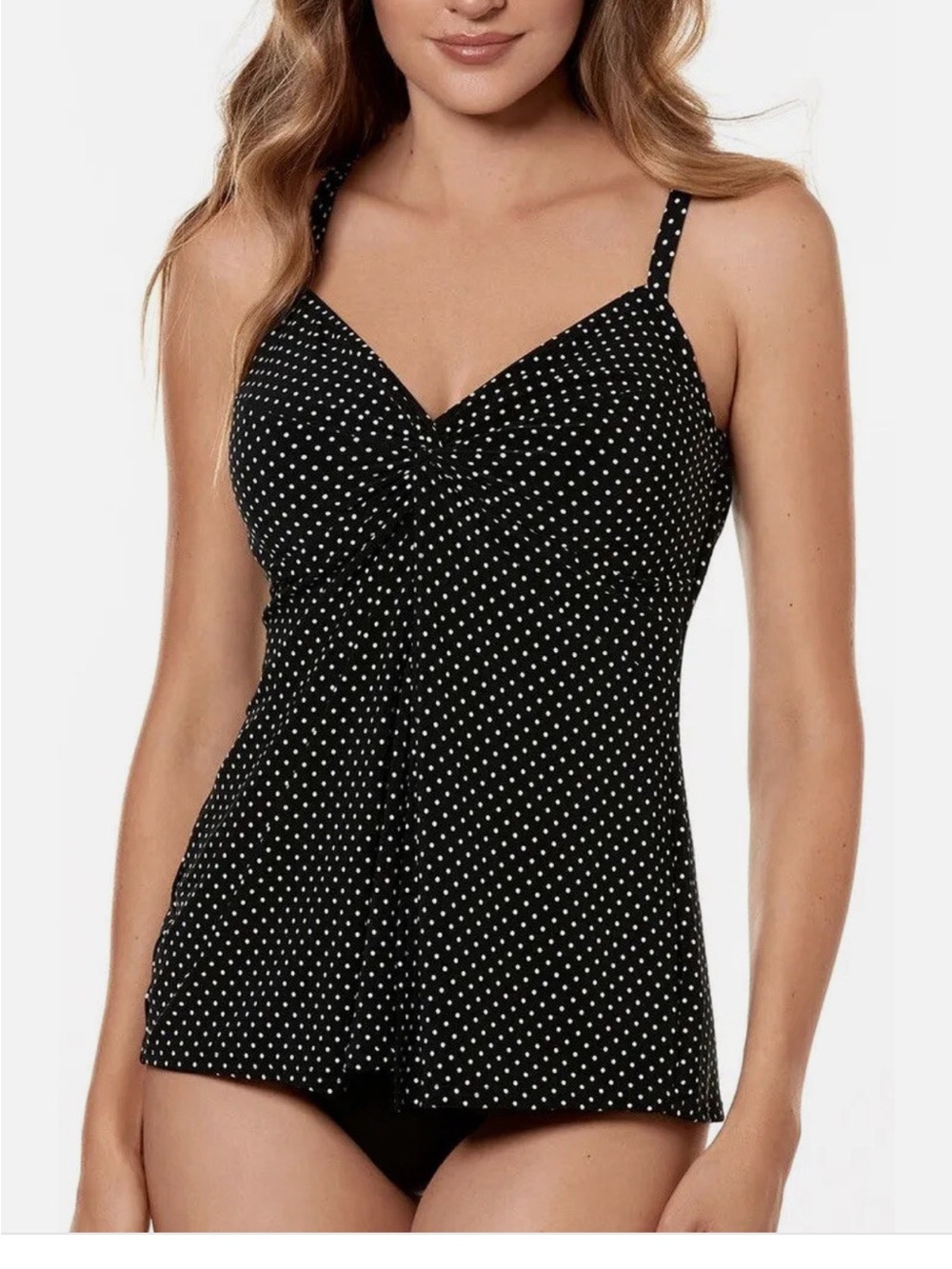 Shade & Shore Black and White Polka Dot Twist-Front Cami swim bra size 18 new